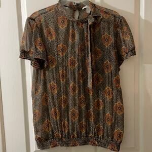 Charlotte Russe Brown/Multi Mock Neck/Tie Blouse L